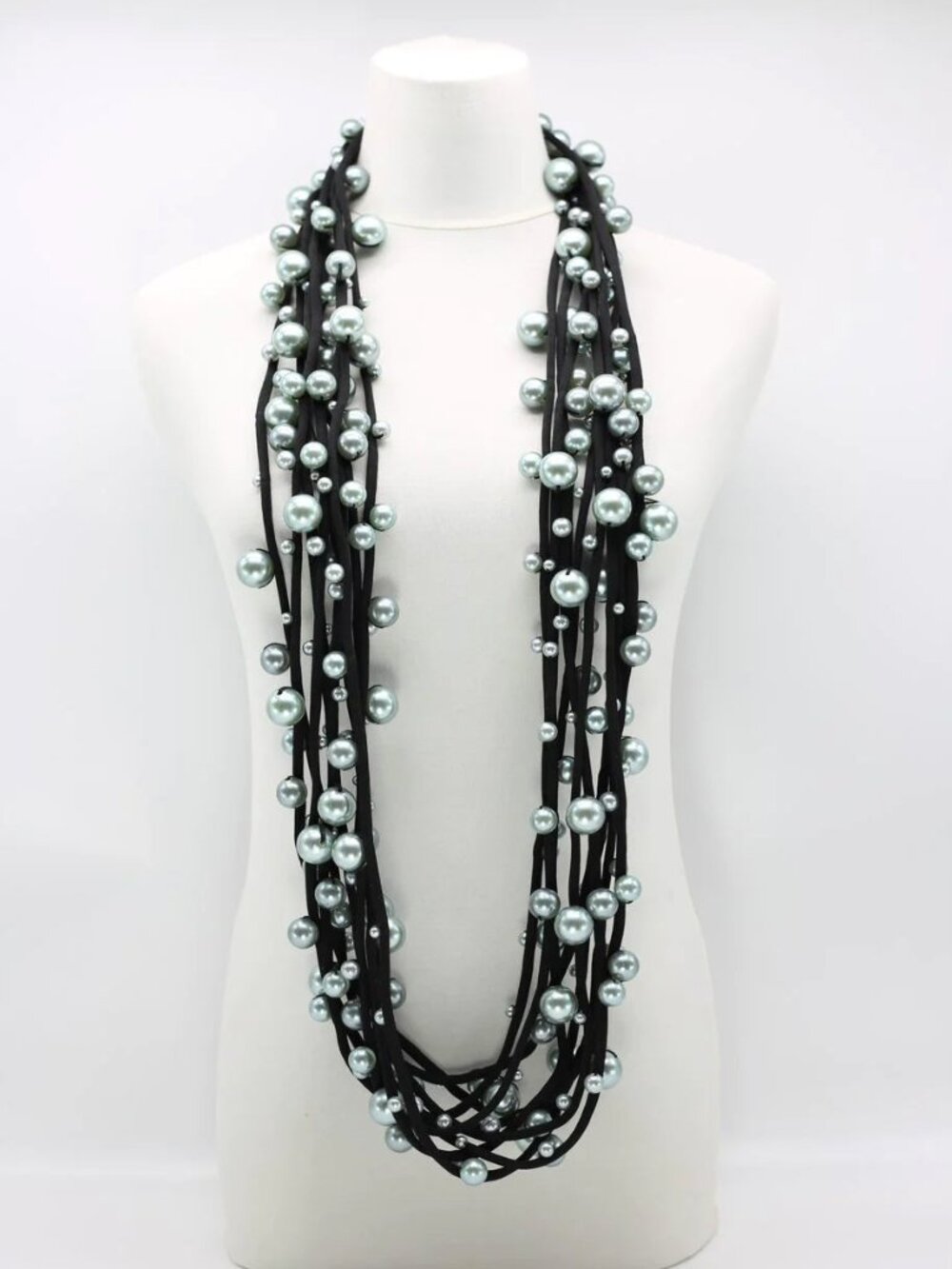 Jianhui London Half Set Layered Pearl Statement Necklace on Textile Cord